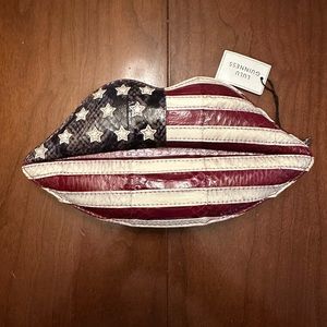NWT Lulu Guinness padded Lips Clutch American flag